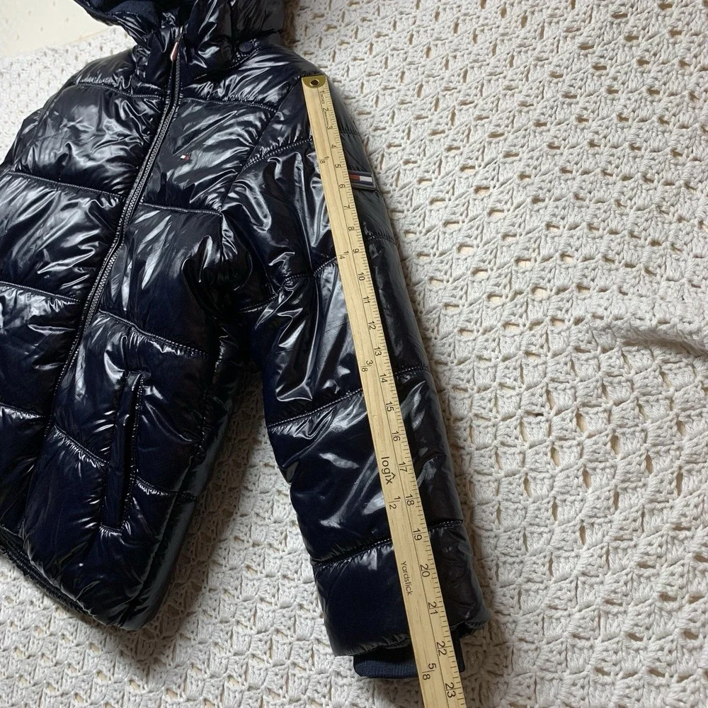 Tommy Hilfiger Puffer Coat Jacket Boys M (12/14) Black Hoodie Fleece Full‎ Zip